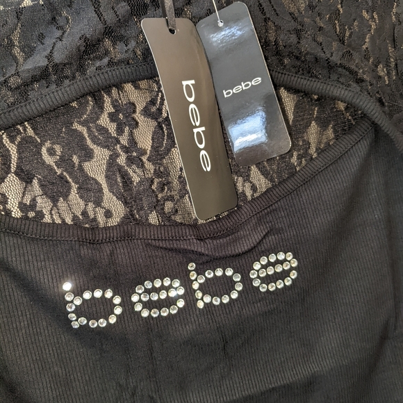 BEBE Rhinestone Lace Keyhole Top - Picture 2 of 5